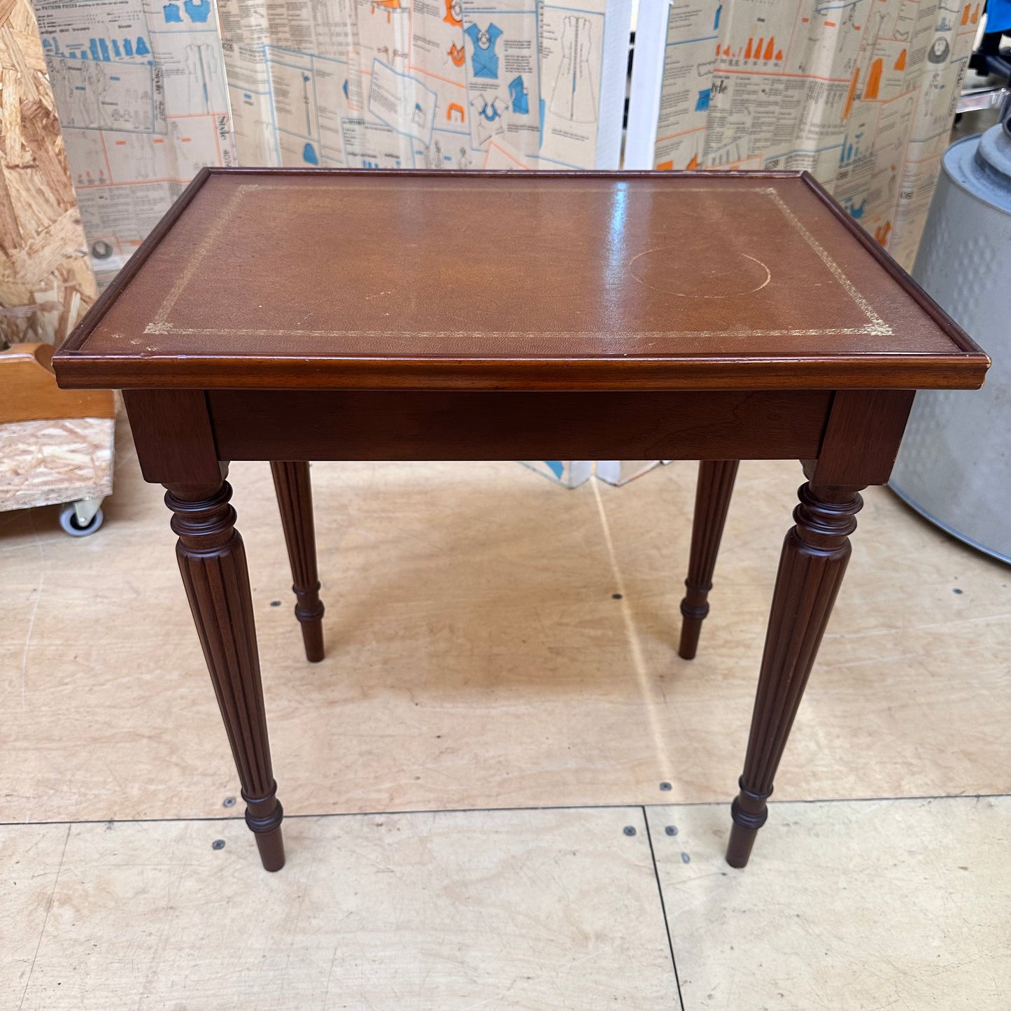 Second Life Furniture - Mahogany Side Table, Leather Topped