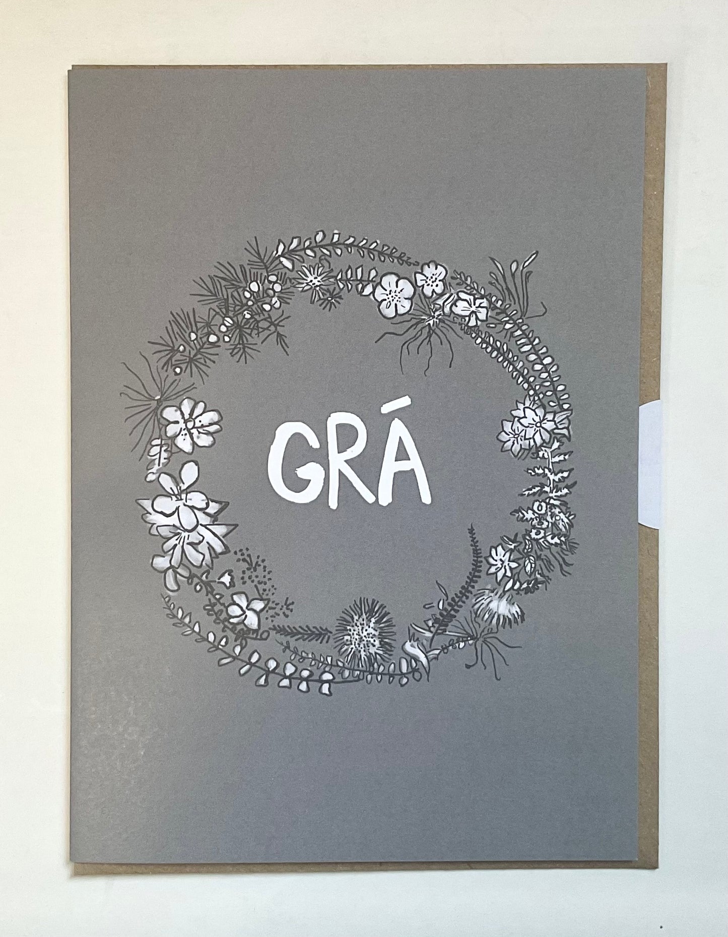 “Grá” (Love) Grey Flowers Card