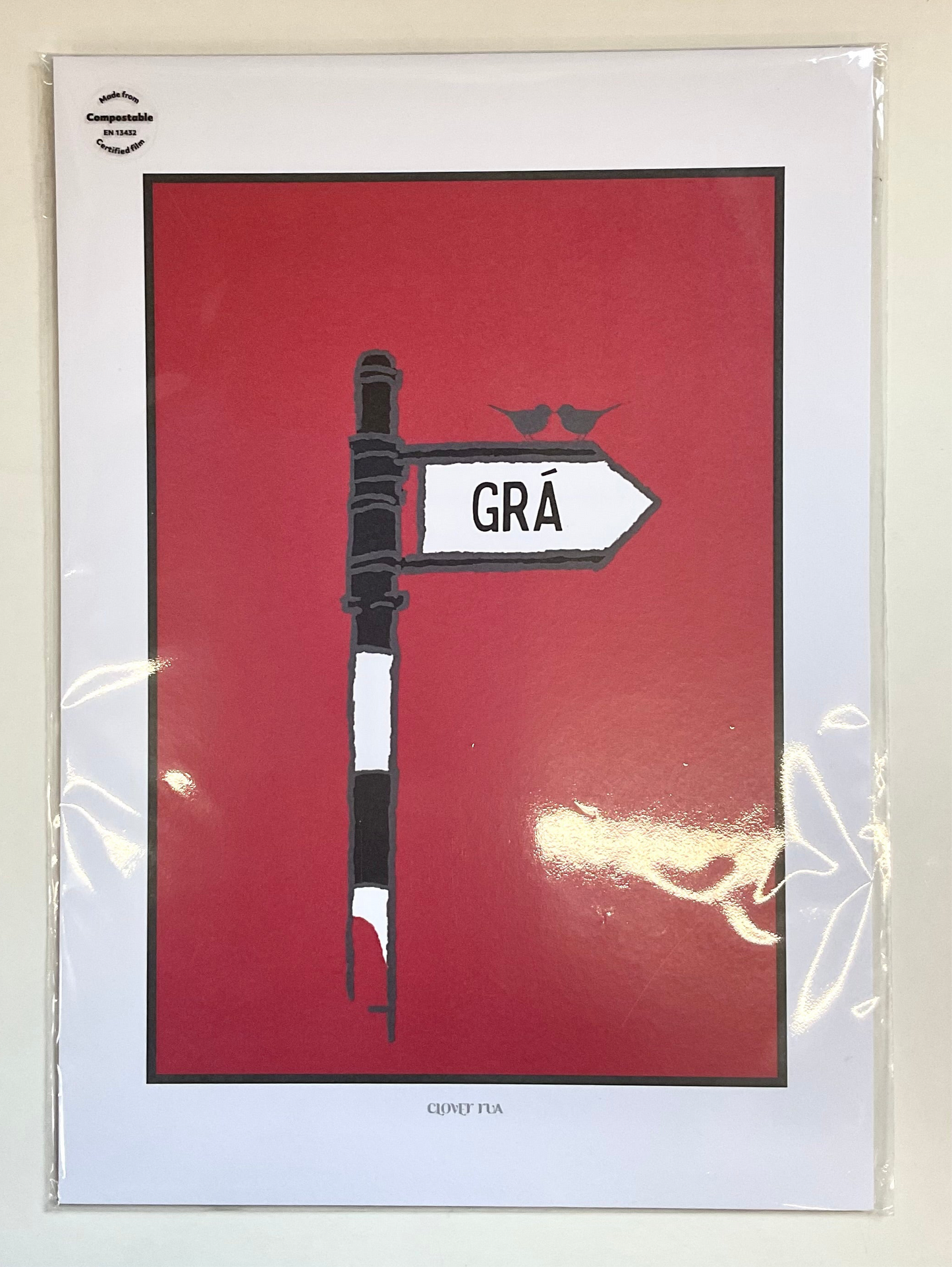 “Grá” (Love) Signpost Red Print