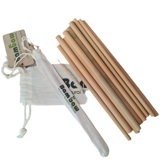 Bambaw Natural Bamboo Straws 22cm with pouch 12pc