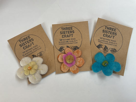 Three Sisters Felted Flower Brooches small