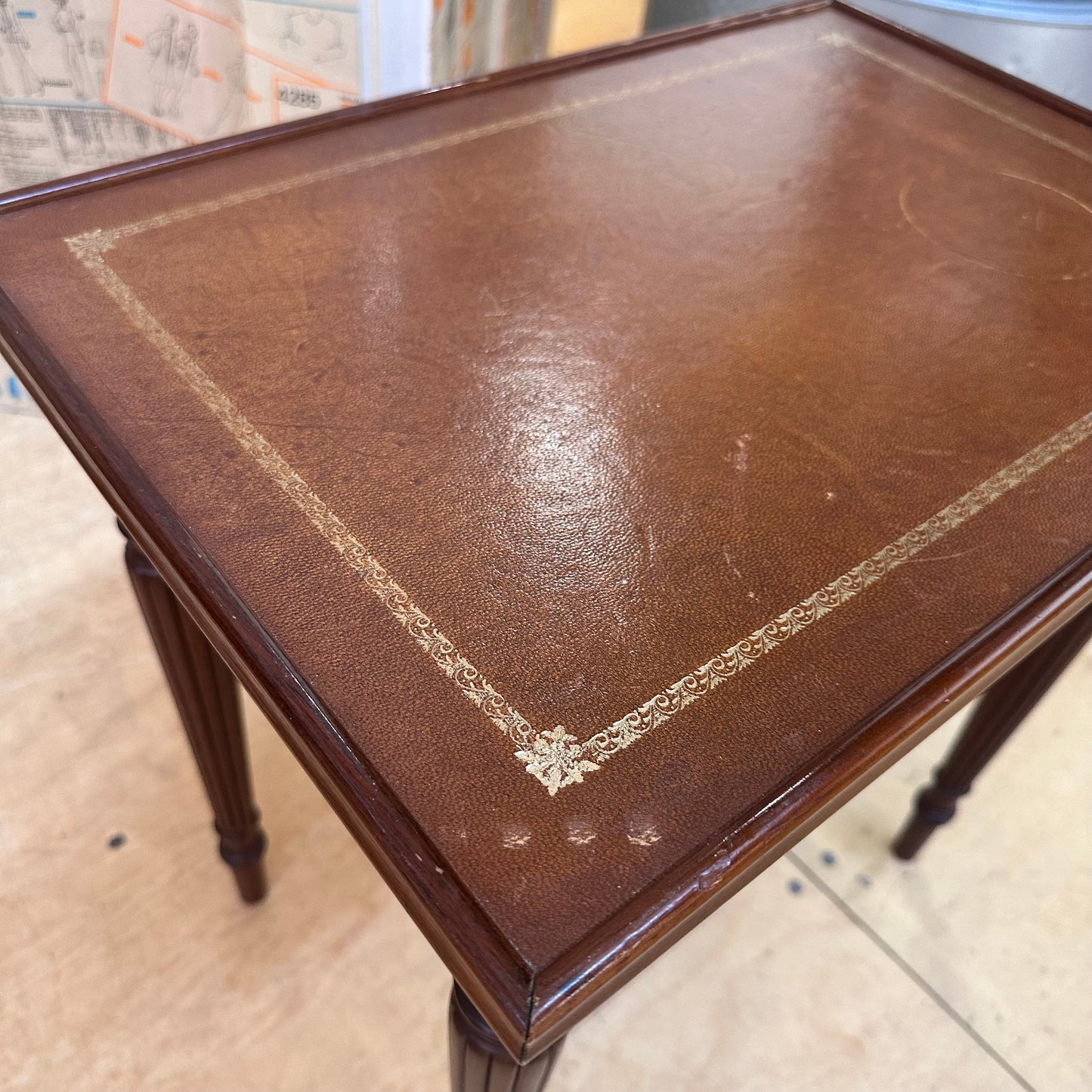 Second Life Furniture - Mahogany Side Table, Leather Topped