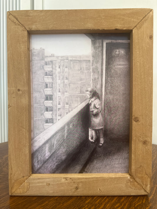 Girl on Ballymun Flat, framed A4