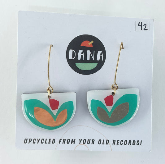 Dana Jewellery half circle earrings green red and gold flower
