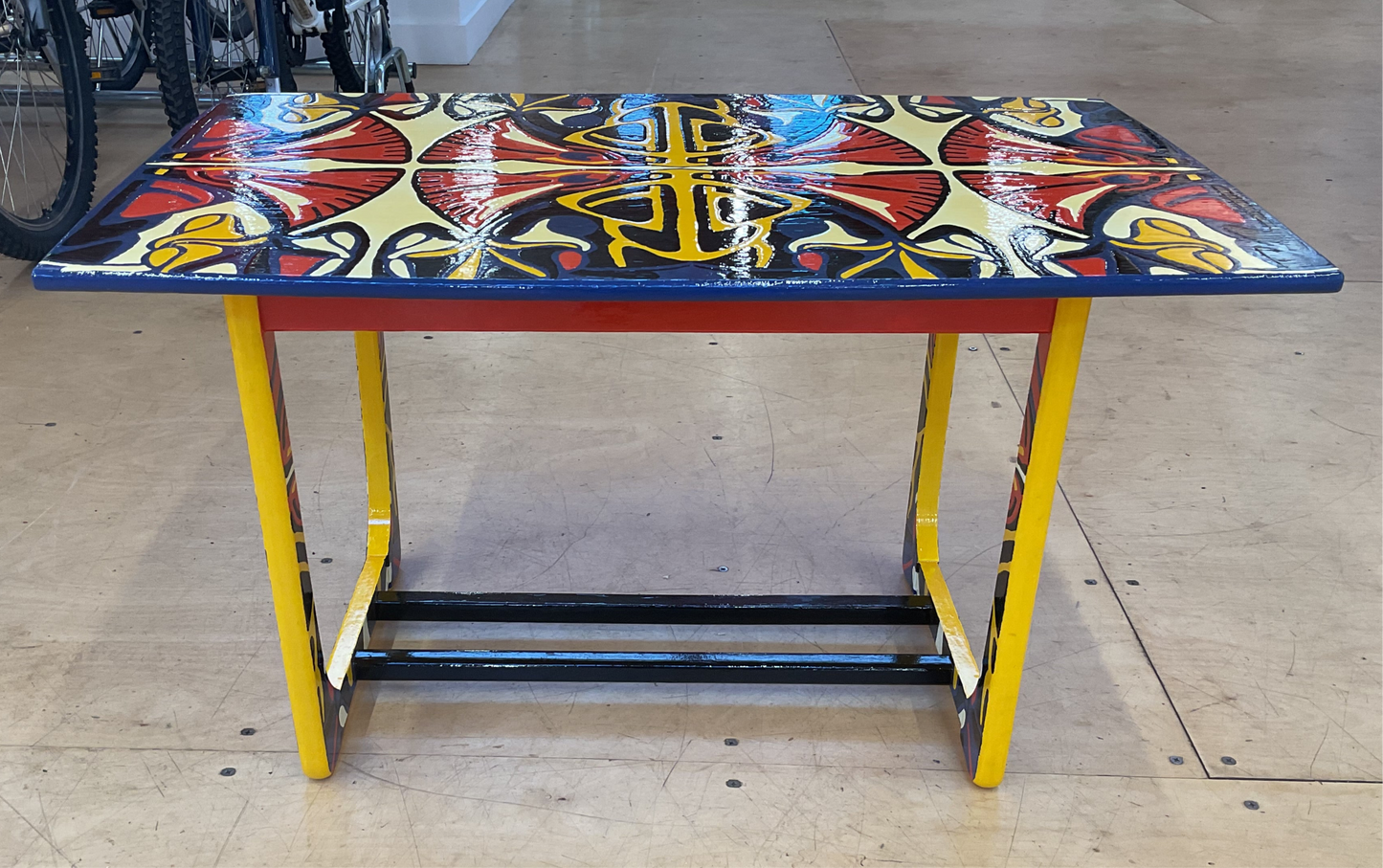 Art Nouveau handmade Coffee Table - “Wet on Wet” technique enamel paint finish