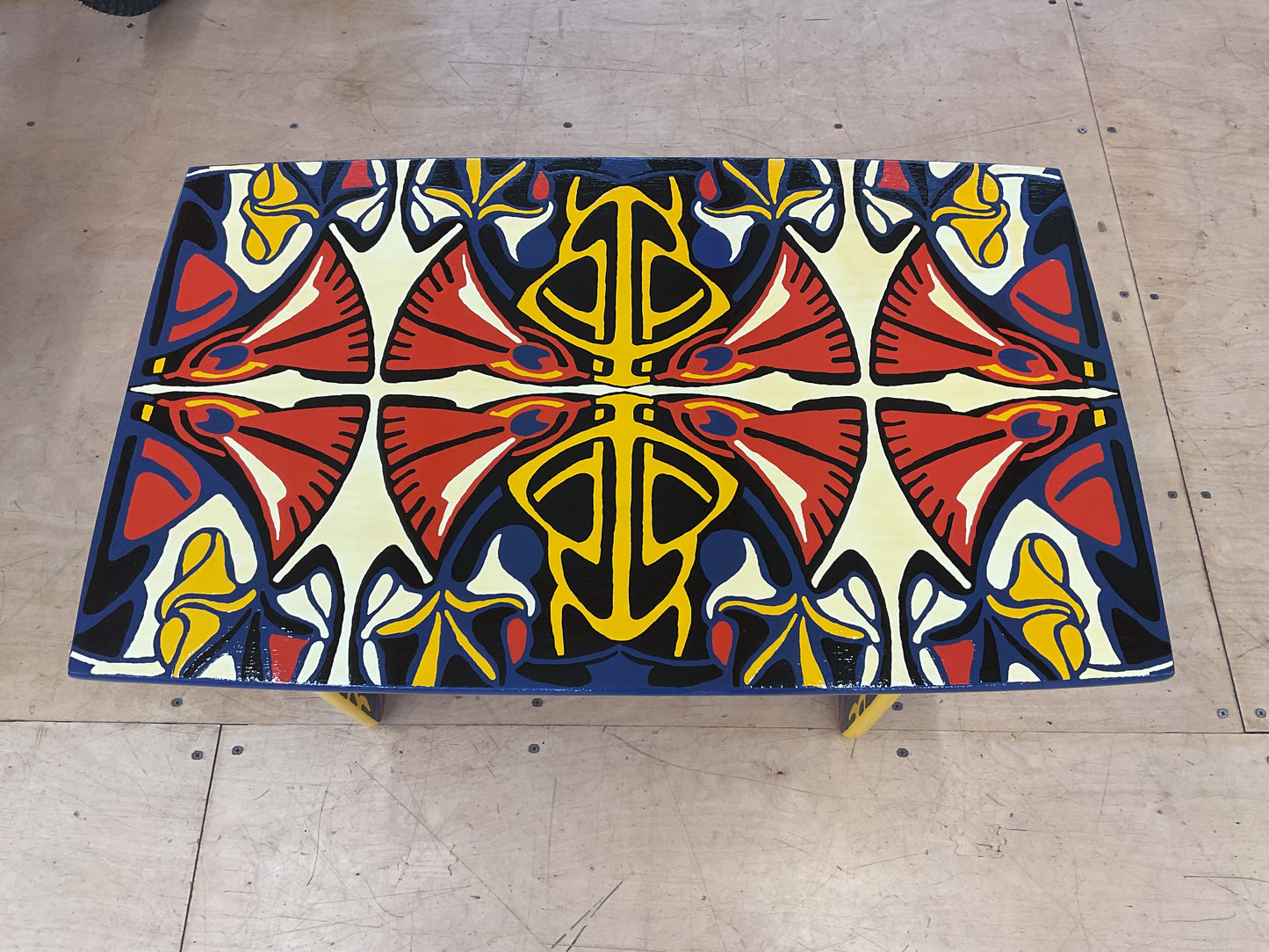 Art Nouveau handmade Coffee Table - “Wet on Wet” technique enamel paint finish