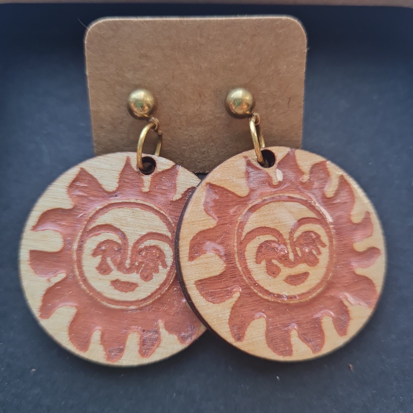 Wood Moon - Sun Earrings.   30% off