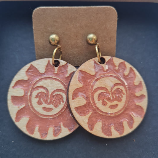 Wood Moon - Sun Earrings.   30% off