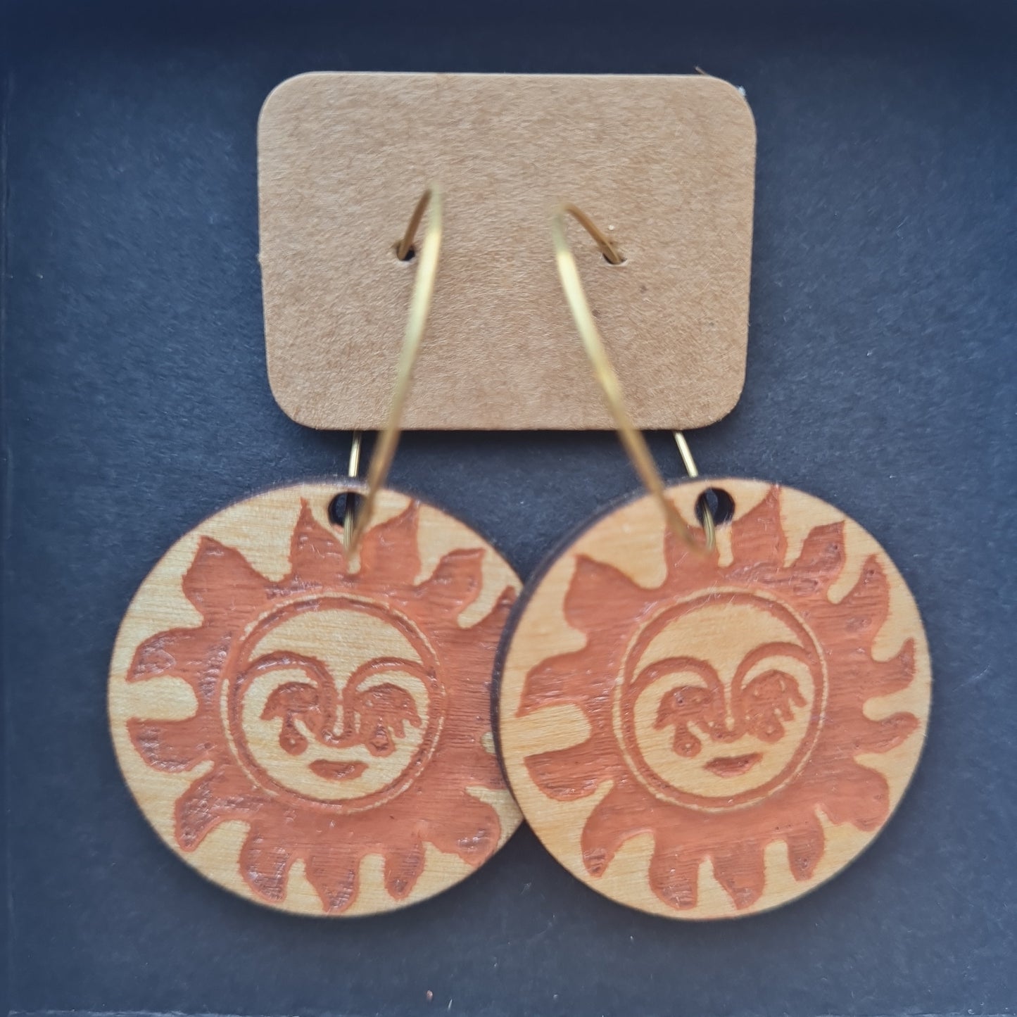 Wood Moon - Sun Earrings.   30% off