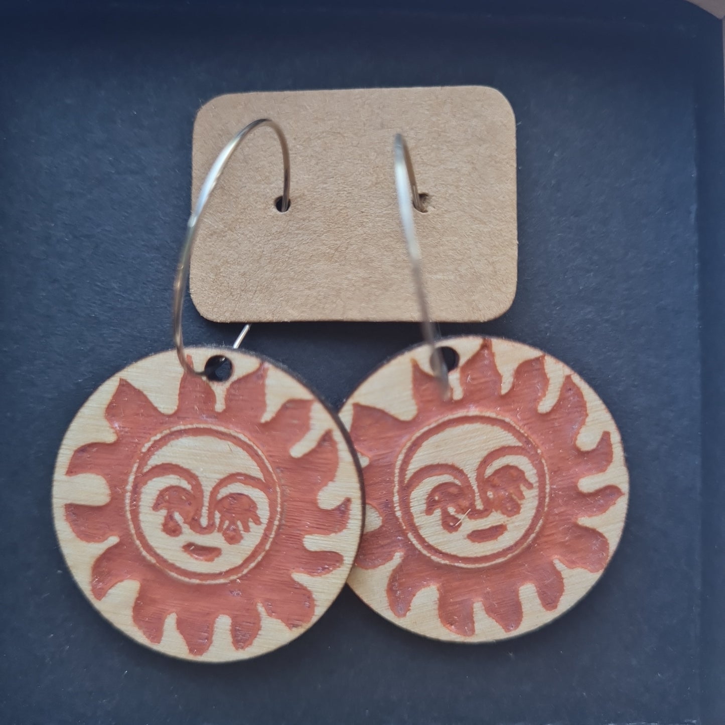 Wood Moon - Sun Earrings.   30% off