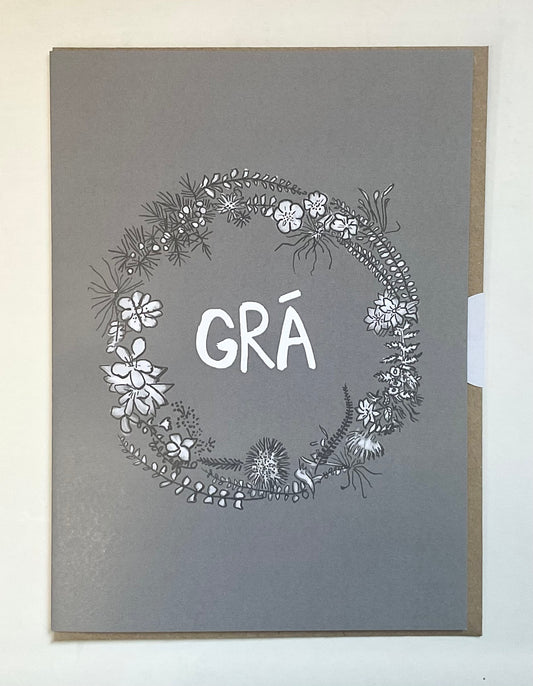 “Grá” (Love) Grey Flowers Card