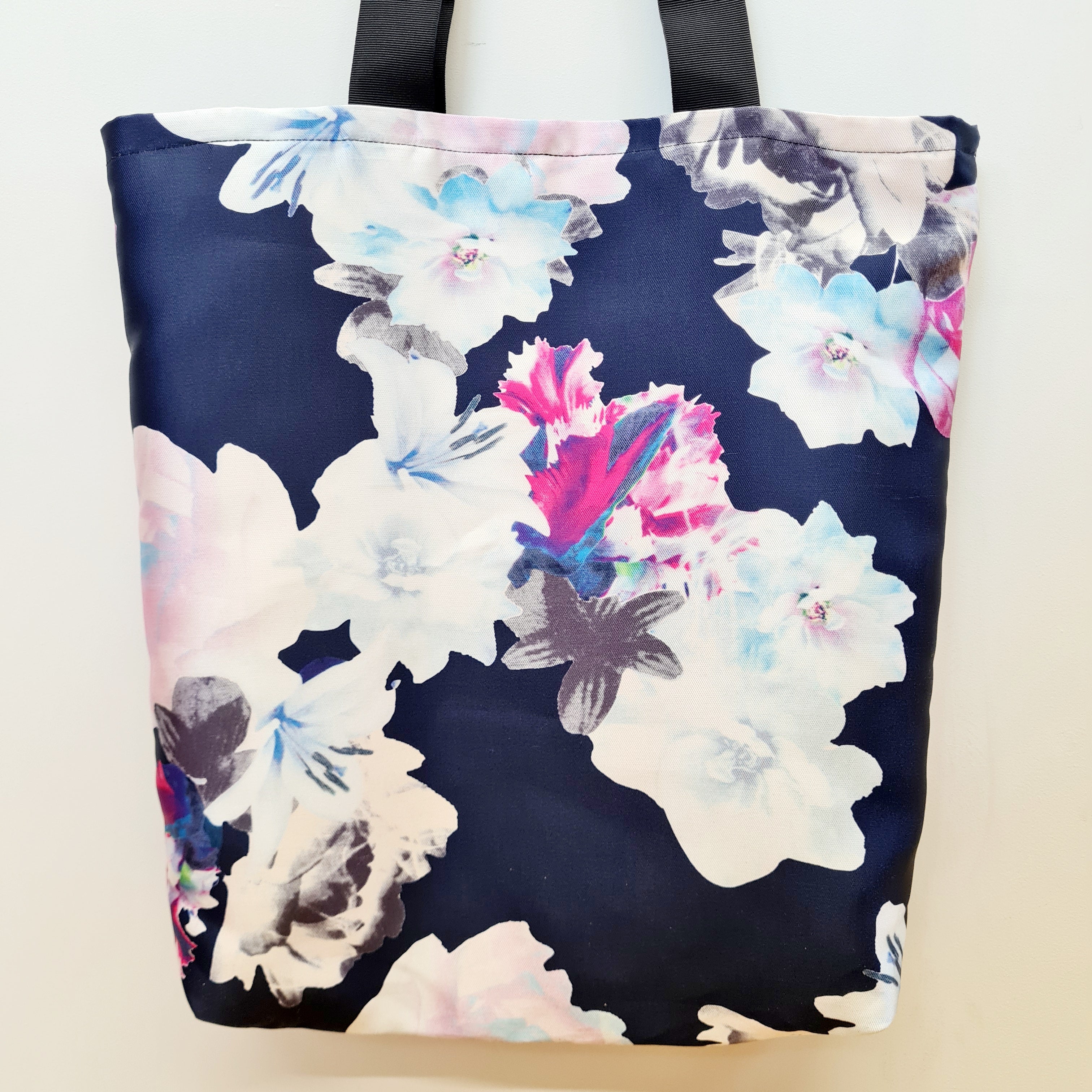 Mothdesign - Navy & Pink Floral Upcycled Tote Bag