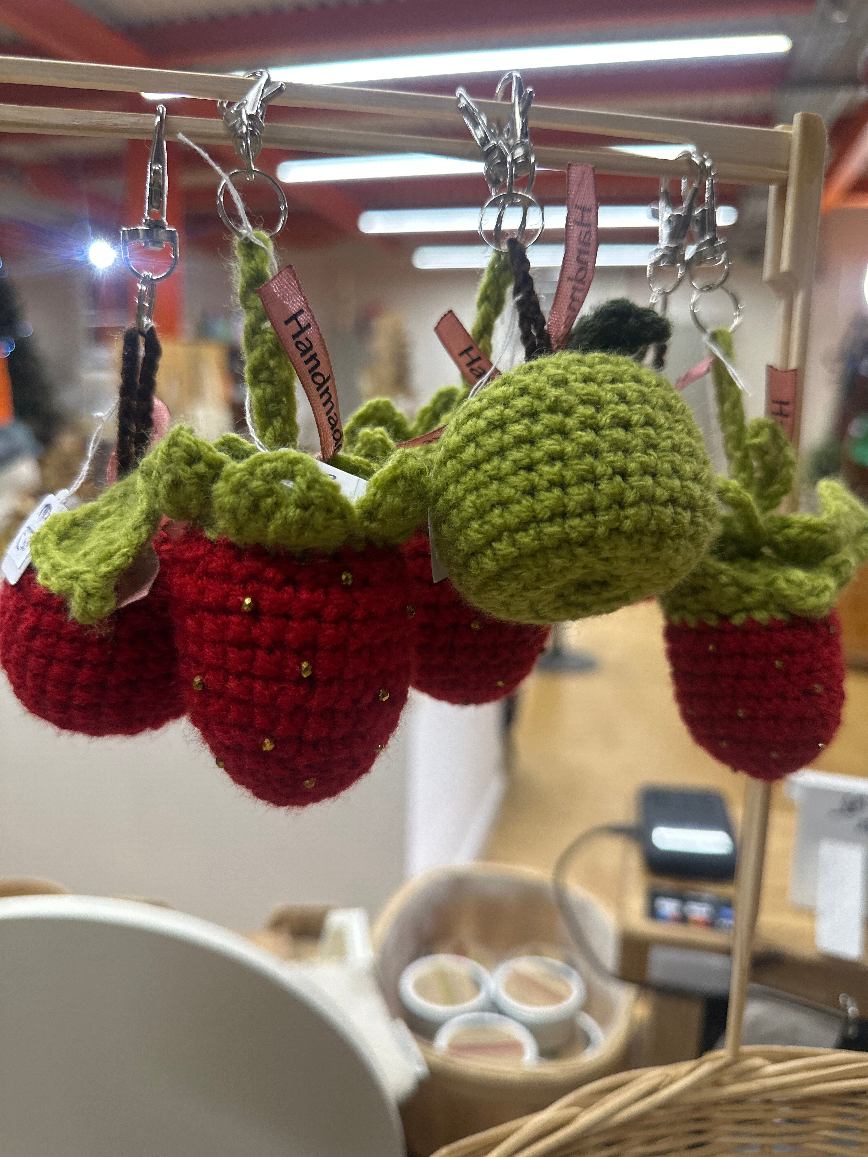 Hats & Flowers - Crocheted Strawberry Keyring