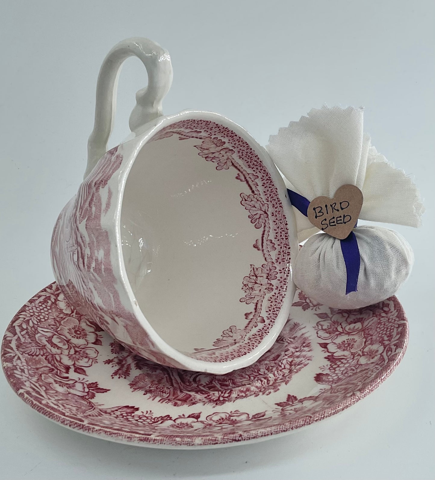 Cup & saucer hanging bird feeder