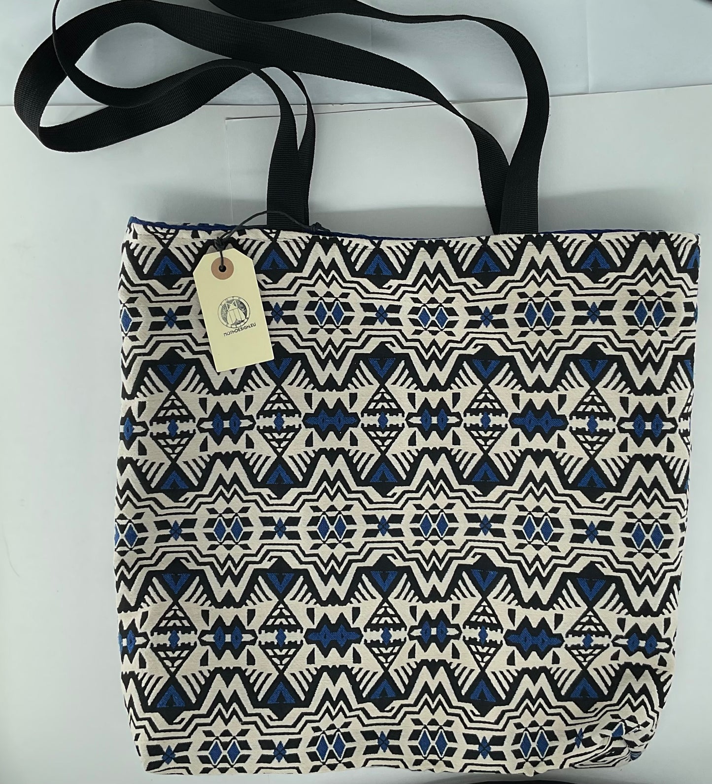 Mothdesign Navy & White Patterns Tote Bag with Lining