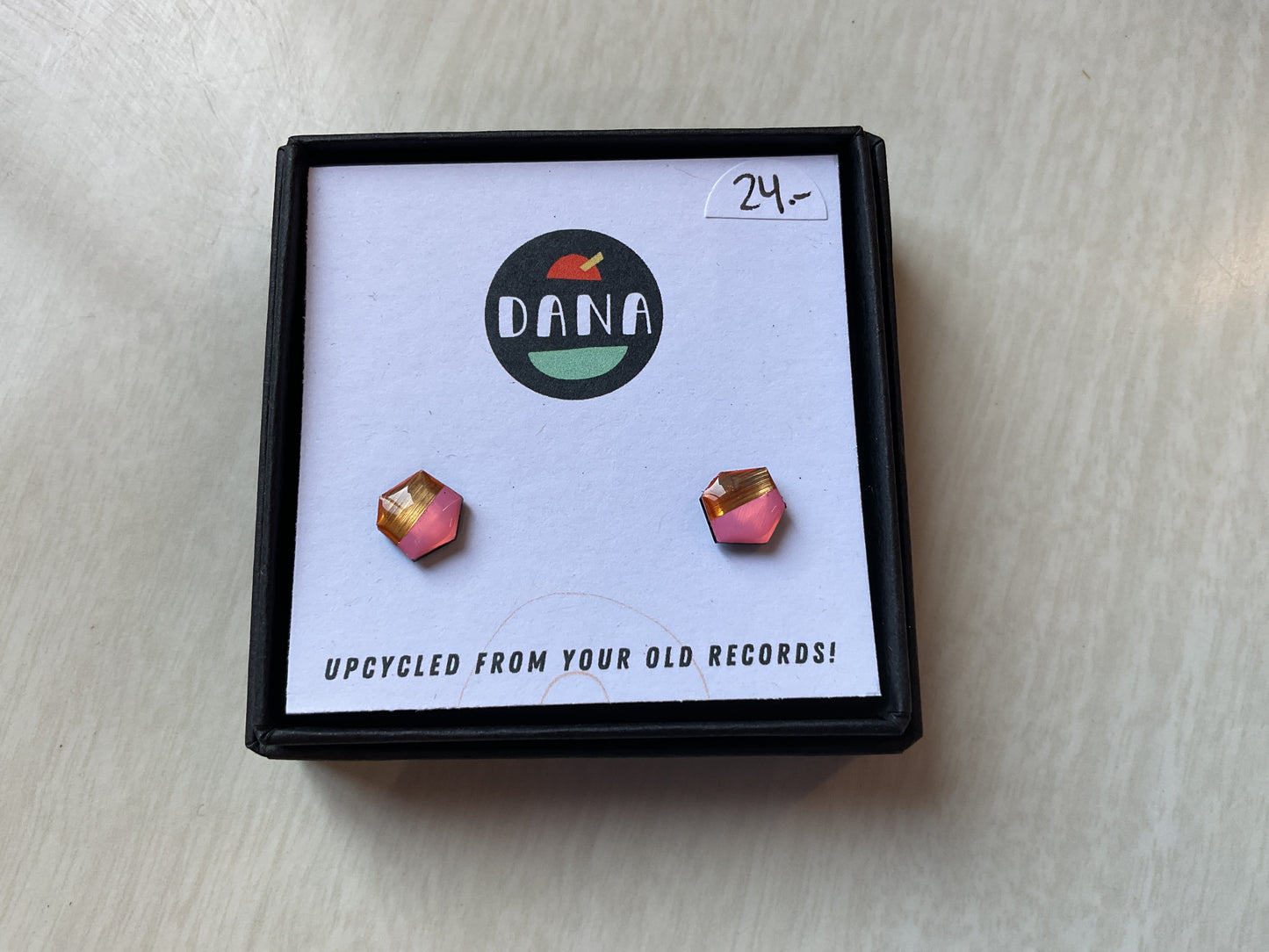 Dana Jewellery Hexagon Studs Pink & Bronze