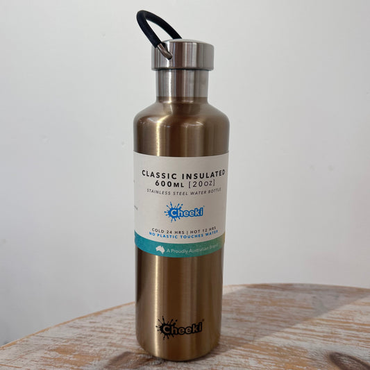 Cheeki Stainless Steel Water Bottle 600ml Insulated, Copper Lock - Champagne