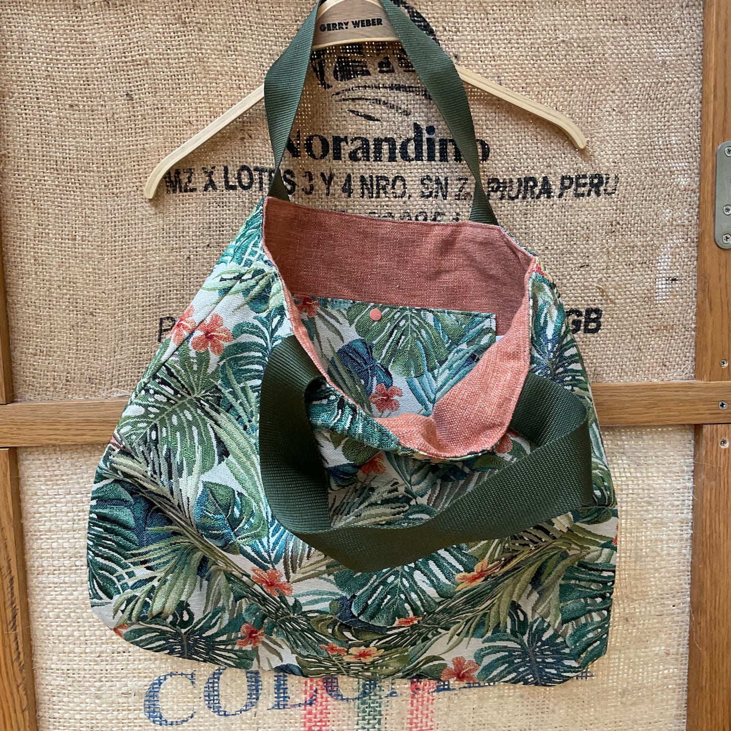 Green leaves  bag reversible by Duchess Anne Couture
