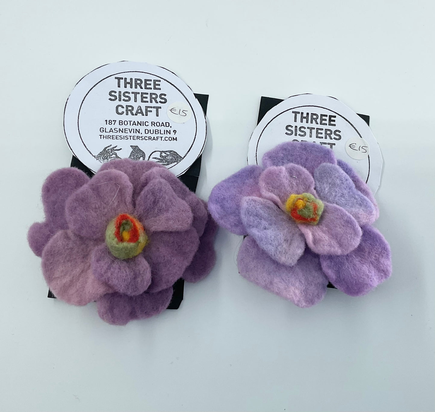 Three Sisters Felted Flower Brooches