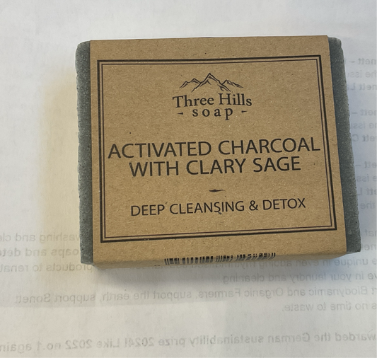 Three Hills soap-Activated Charcoal With Clary Sage