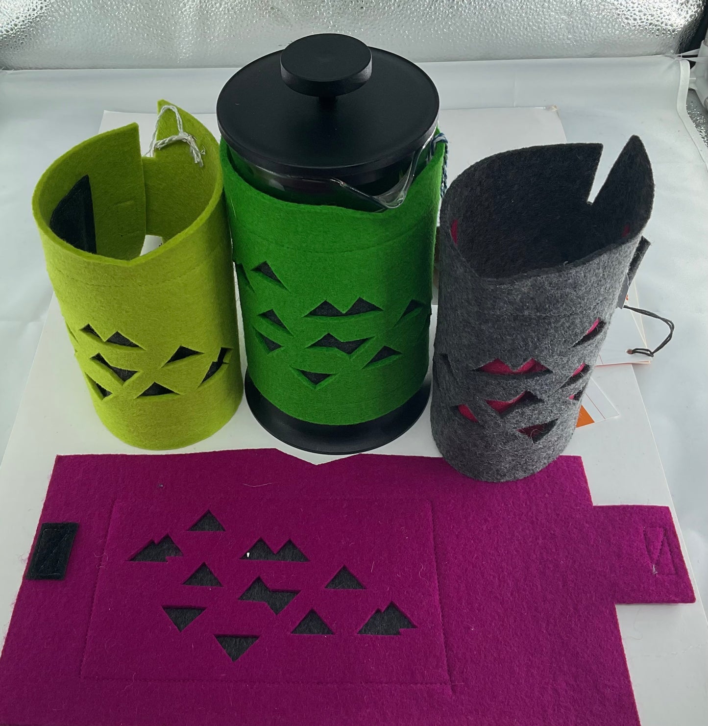 Felted Coffee Cosies designed by Paula Stapleton