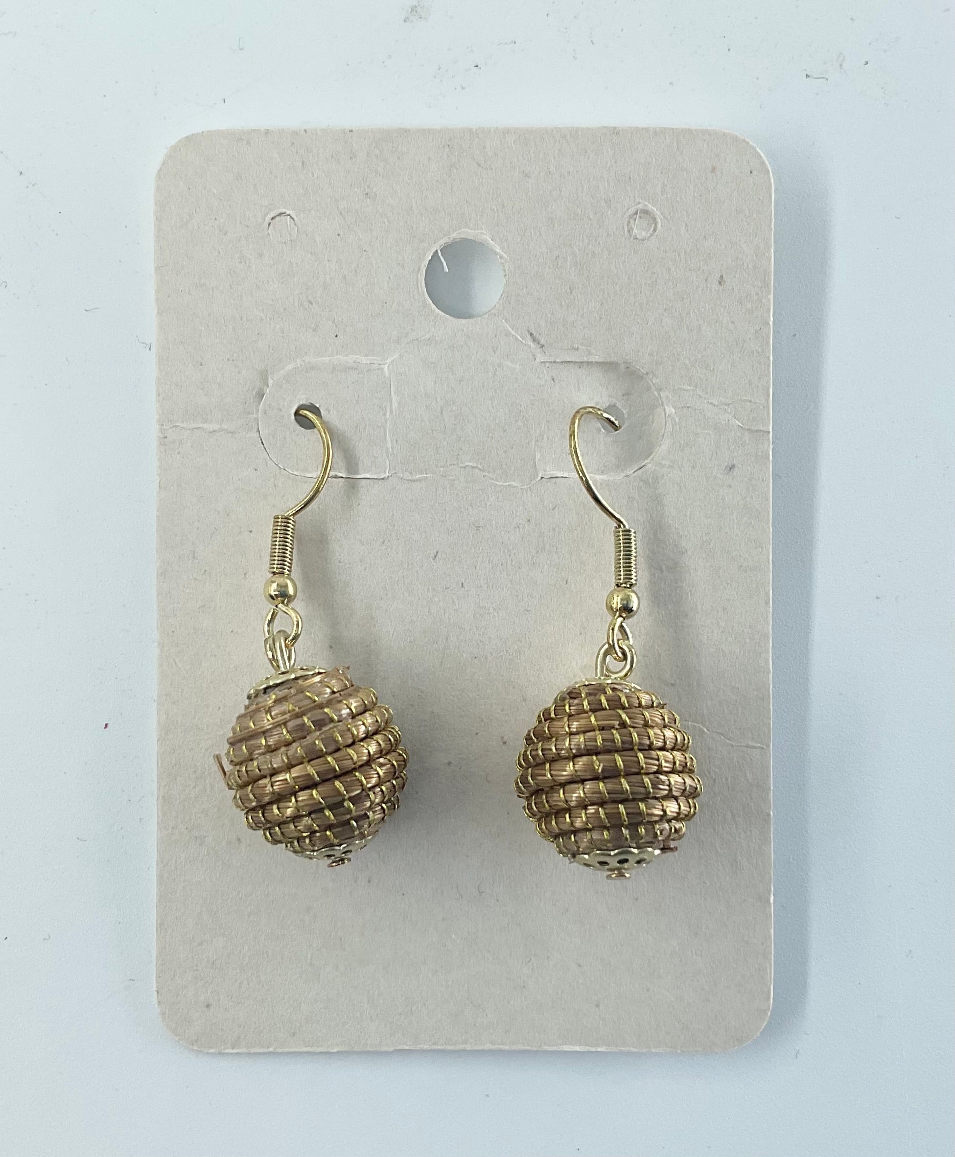 World Design - Gold Grass Ball Drop Earrings