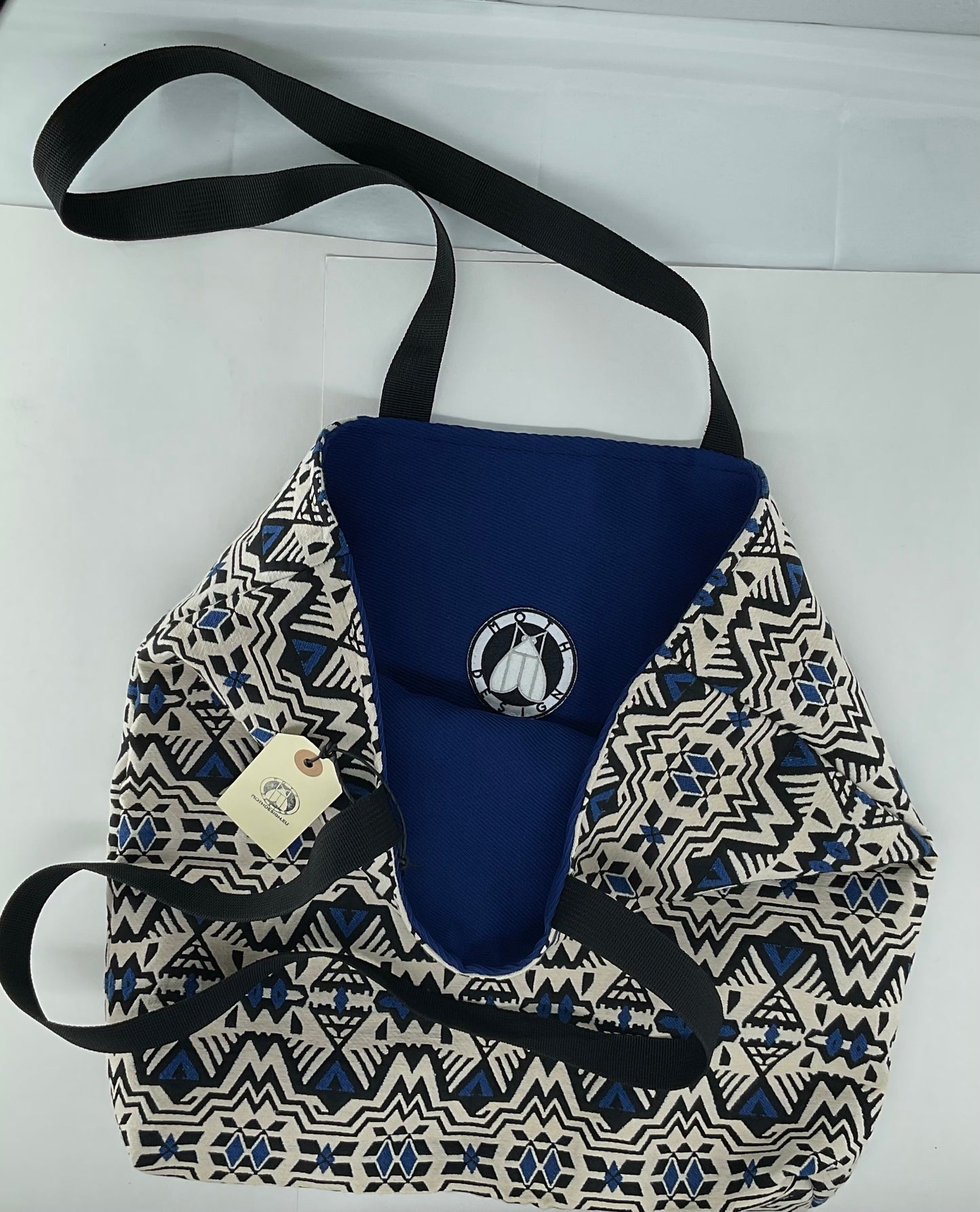 Mothdesign Navy & White Patterns Tote Bag with Lining