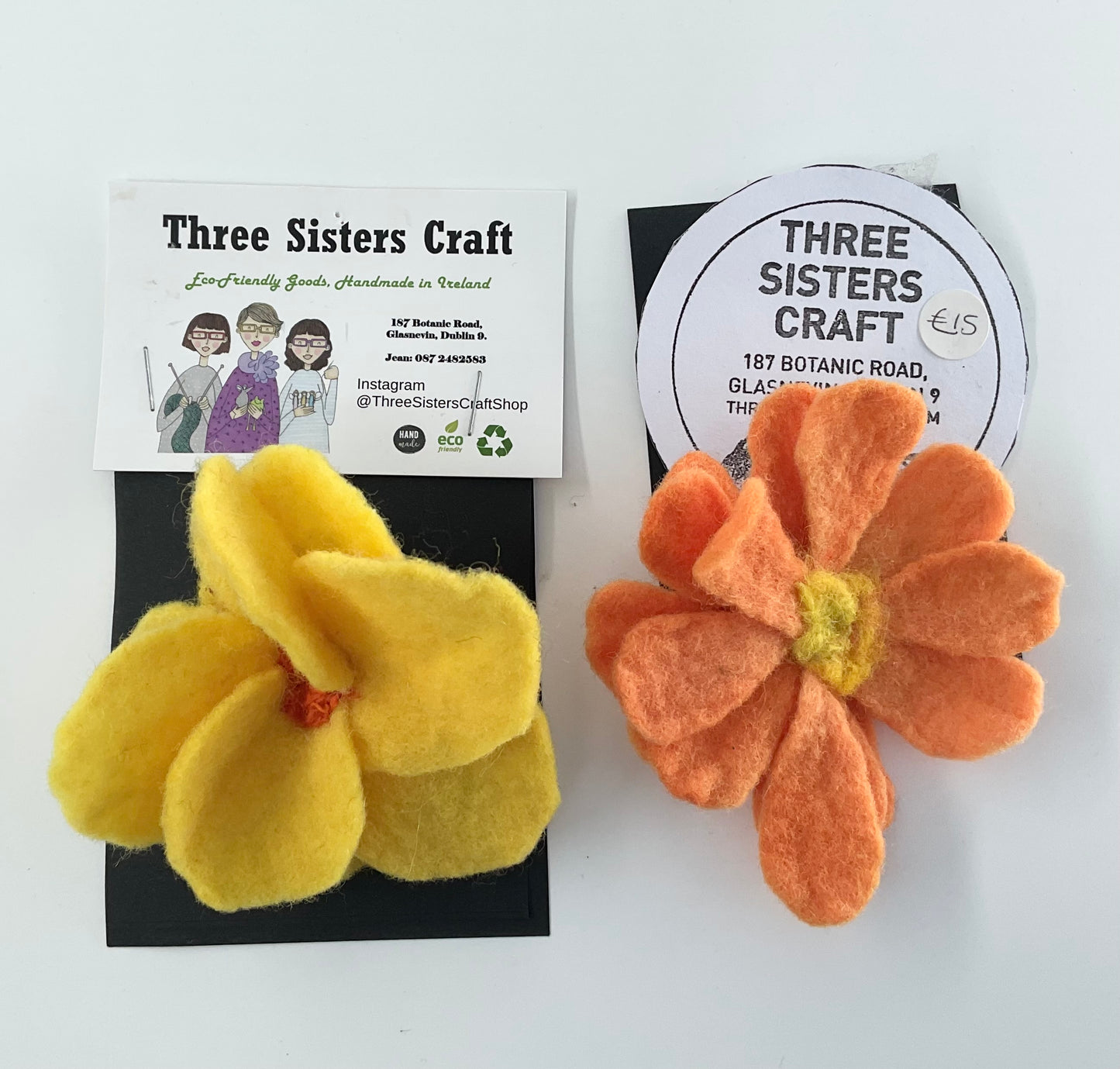 Three Sisters Felted Flower Brooches