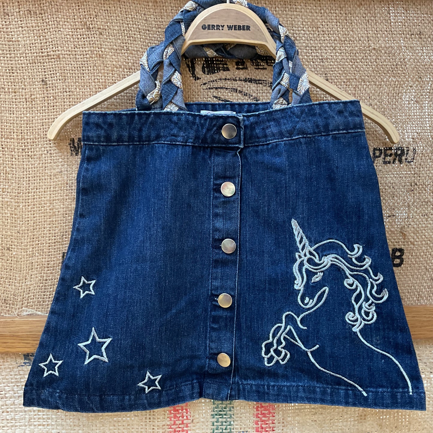 Unicorn jean skirt bag by Duchess Anne Couture