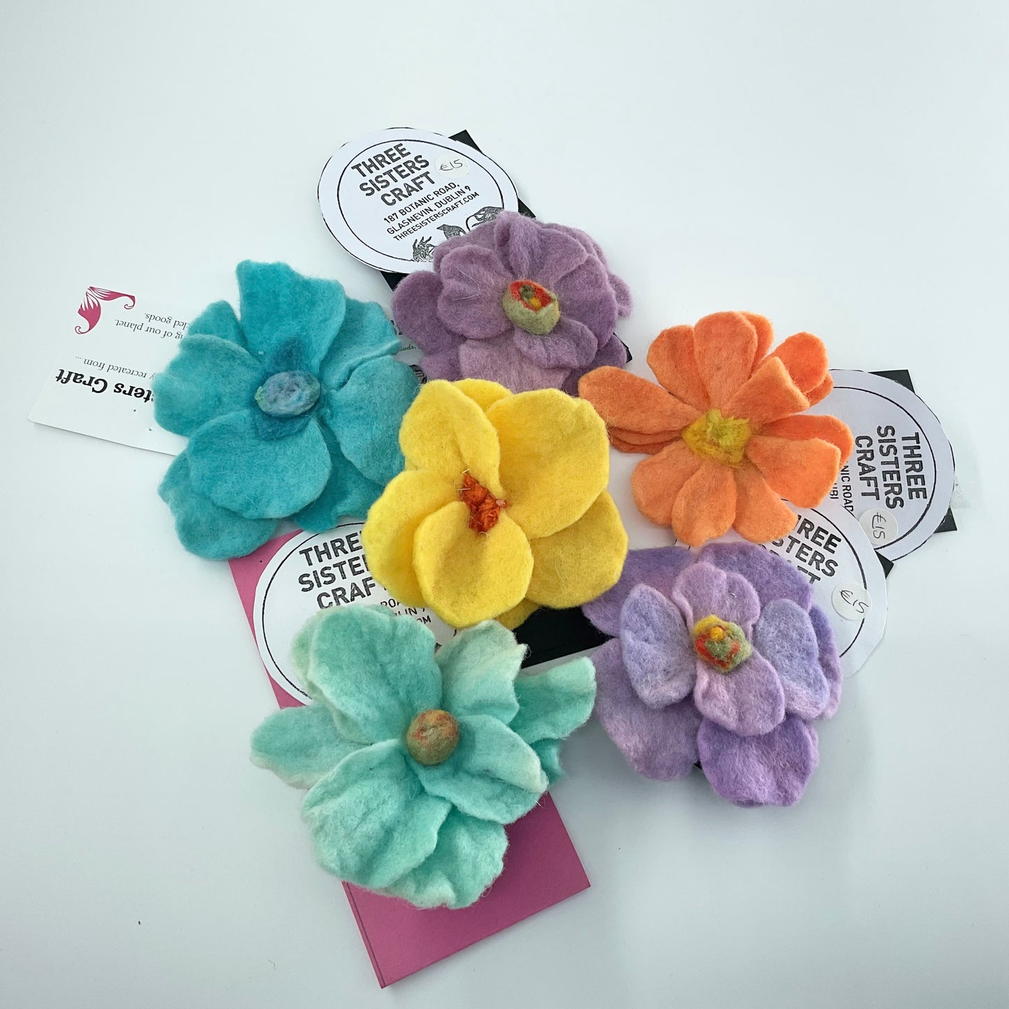 Three Sisters Felted Flower Brooches