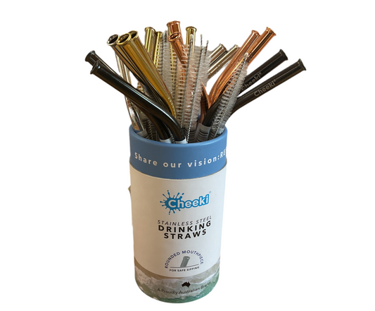 2 X Cheeki Stainless Steel Drinking Straws & Straw  Cleaner