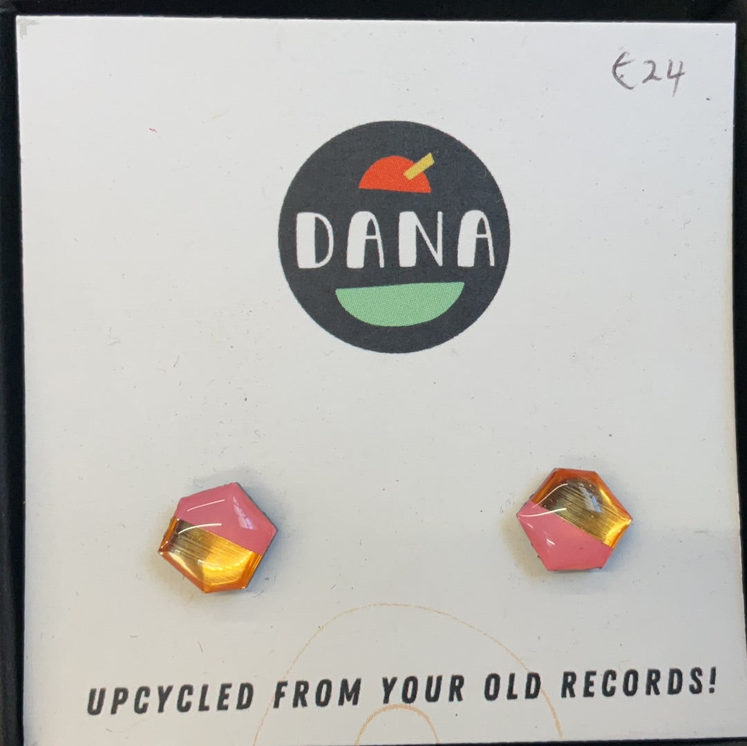 Dana Jewellery Hexagon Studs Pink & Bronze