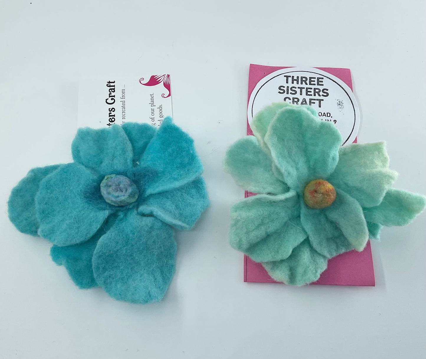 Three Sisters Felted Flower Brooches