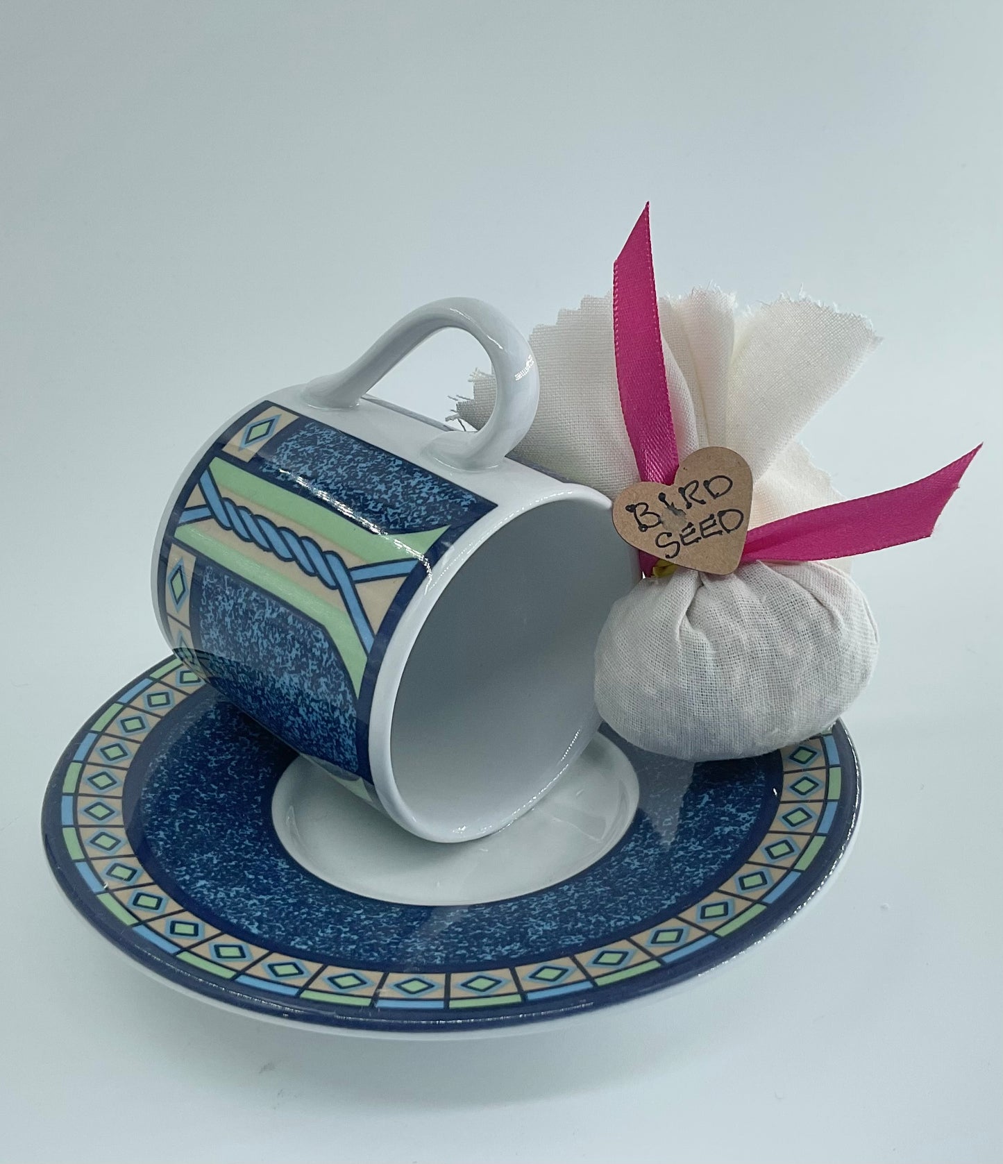 Cup & saucer hanging bird feeder- small