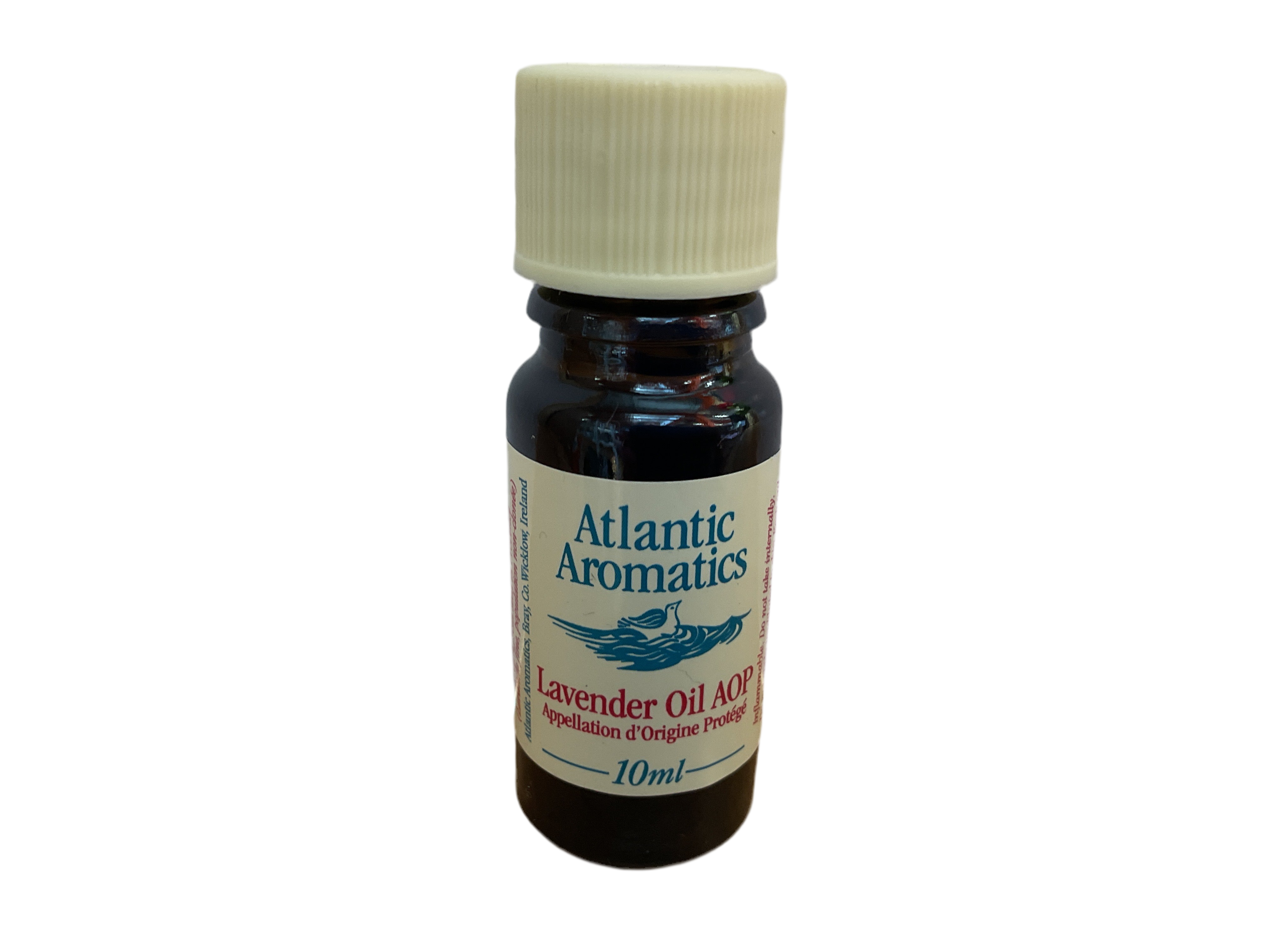 Bottle of Atlantic Aromatics Lavender Oil on a white background