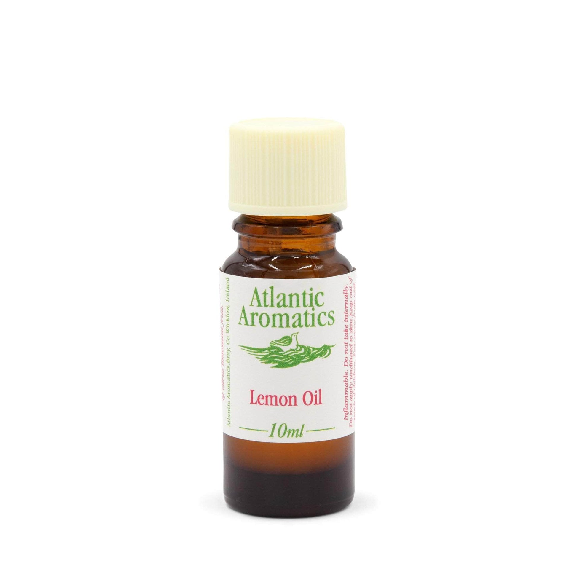 Bottle of Atlantic Aromatics Lemon Oil on a white background