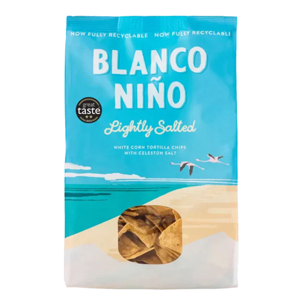 Package of Blanco Nino tortilla chips with a scenic design on a white background