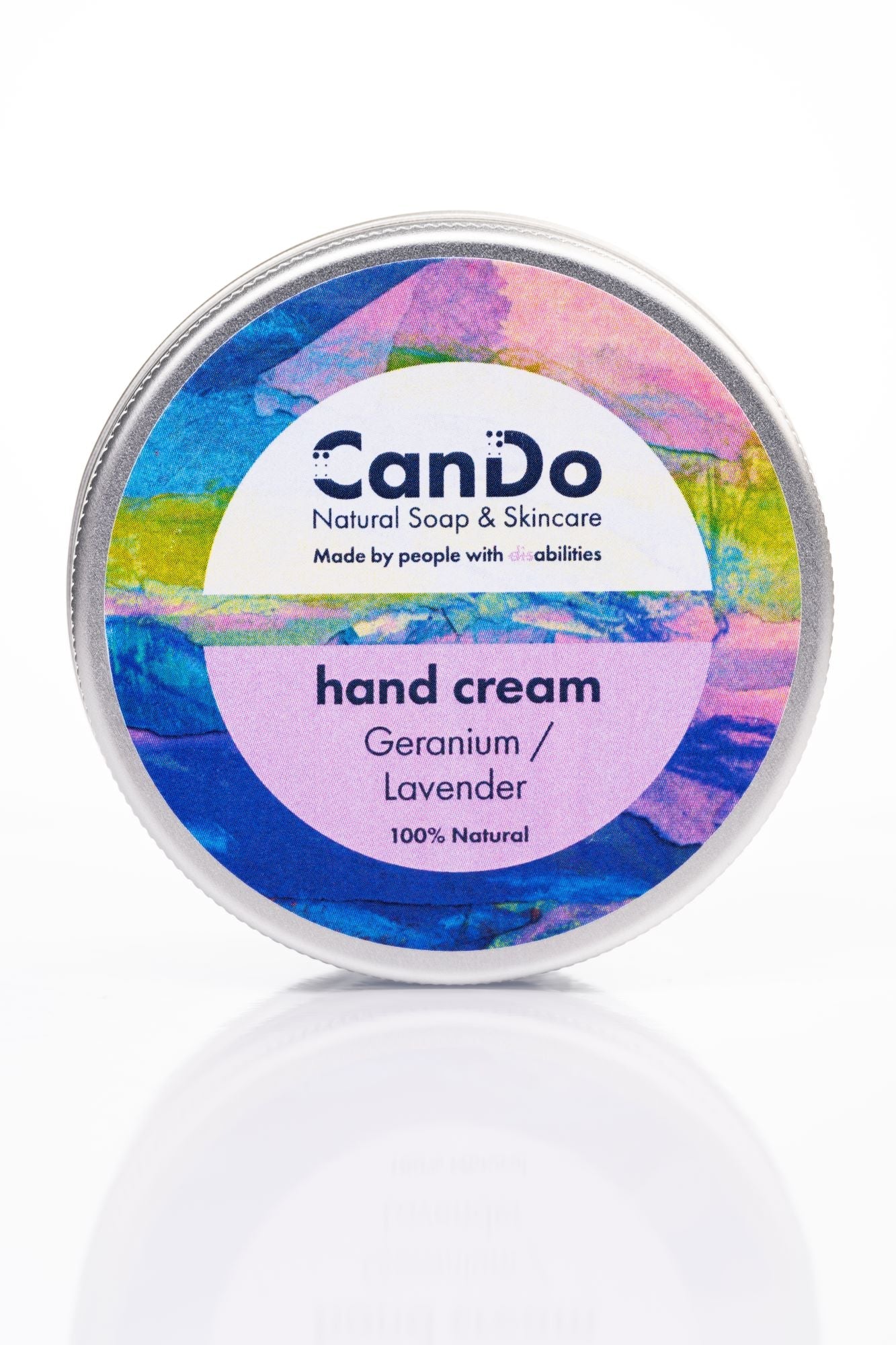 CanDo hand cream tin with colorful label on a white background