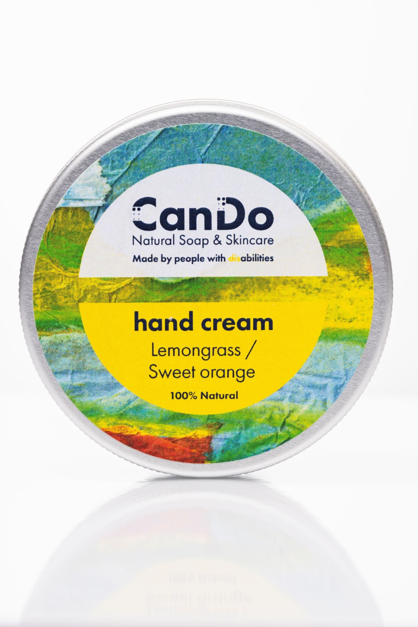 CanDo hand cream container with colorful label on a white background