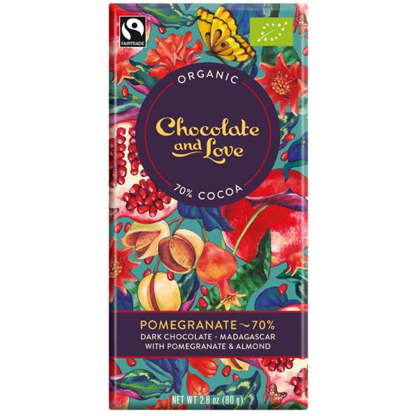 Chocolate bar packaging with colorful design and 'Chocolate and Love' branding.