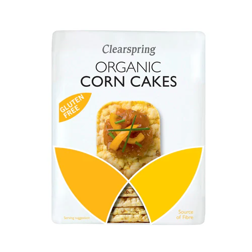 Clearspring Organic Corn Cakes packaging on a white background