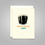 Greeting card with illustration of three black beers and text on a gray background