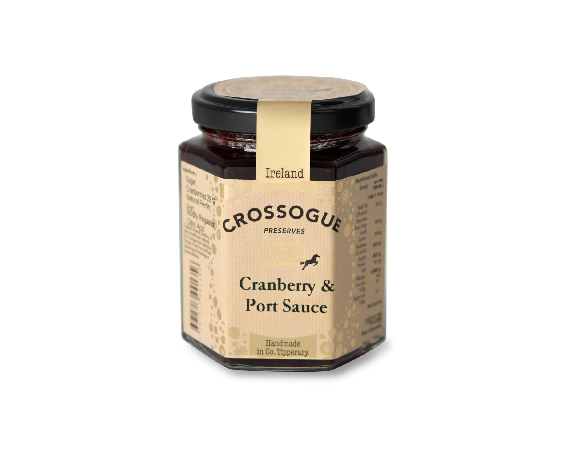 Jar of Crossogue Cranberry & Port Sauce on a white background