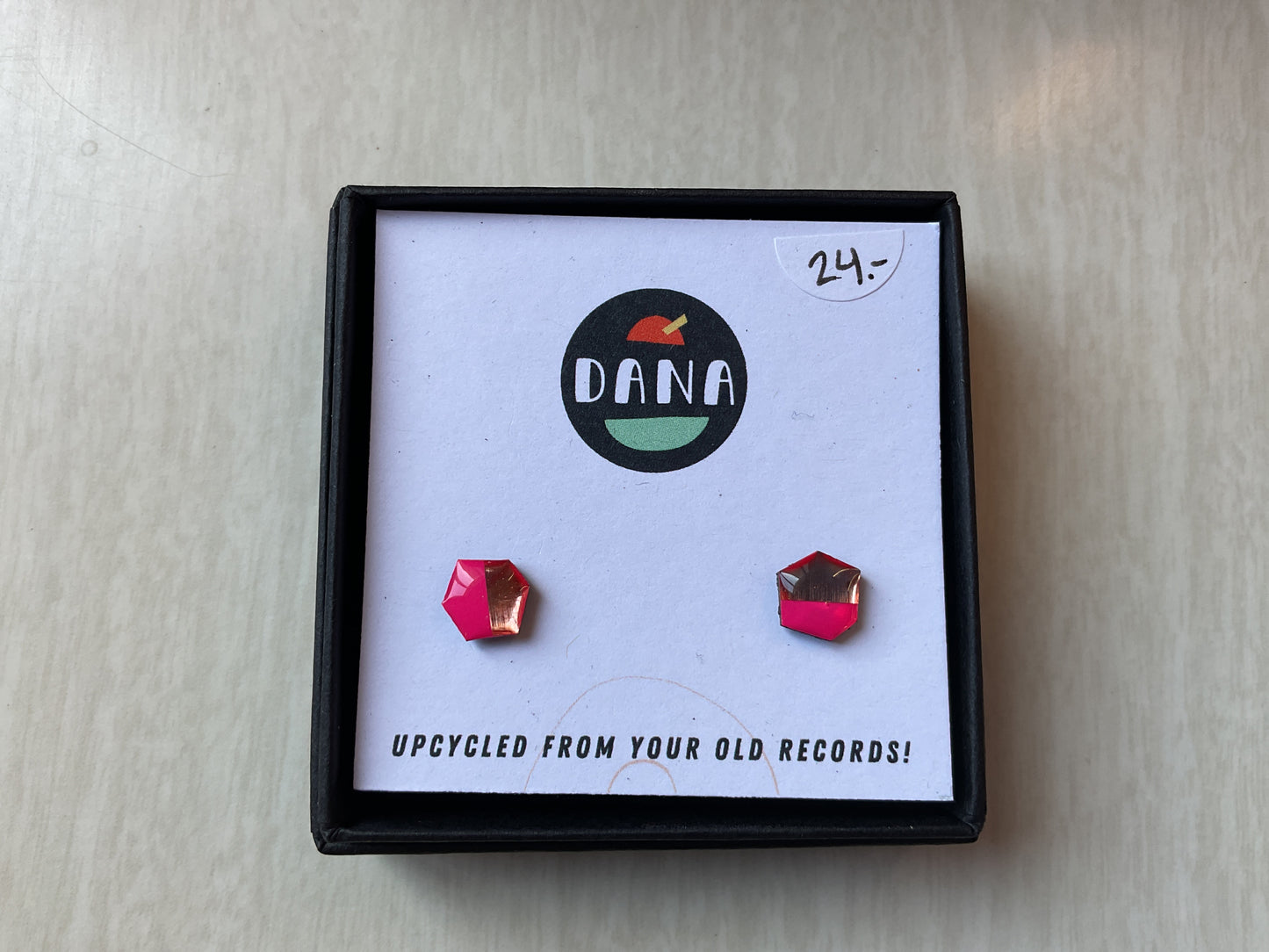 Dana Jewellery Hexagon Studs Pink & Bronze