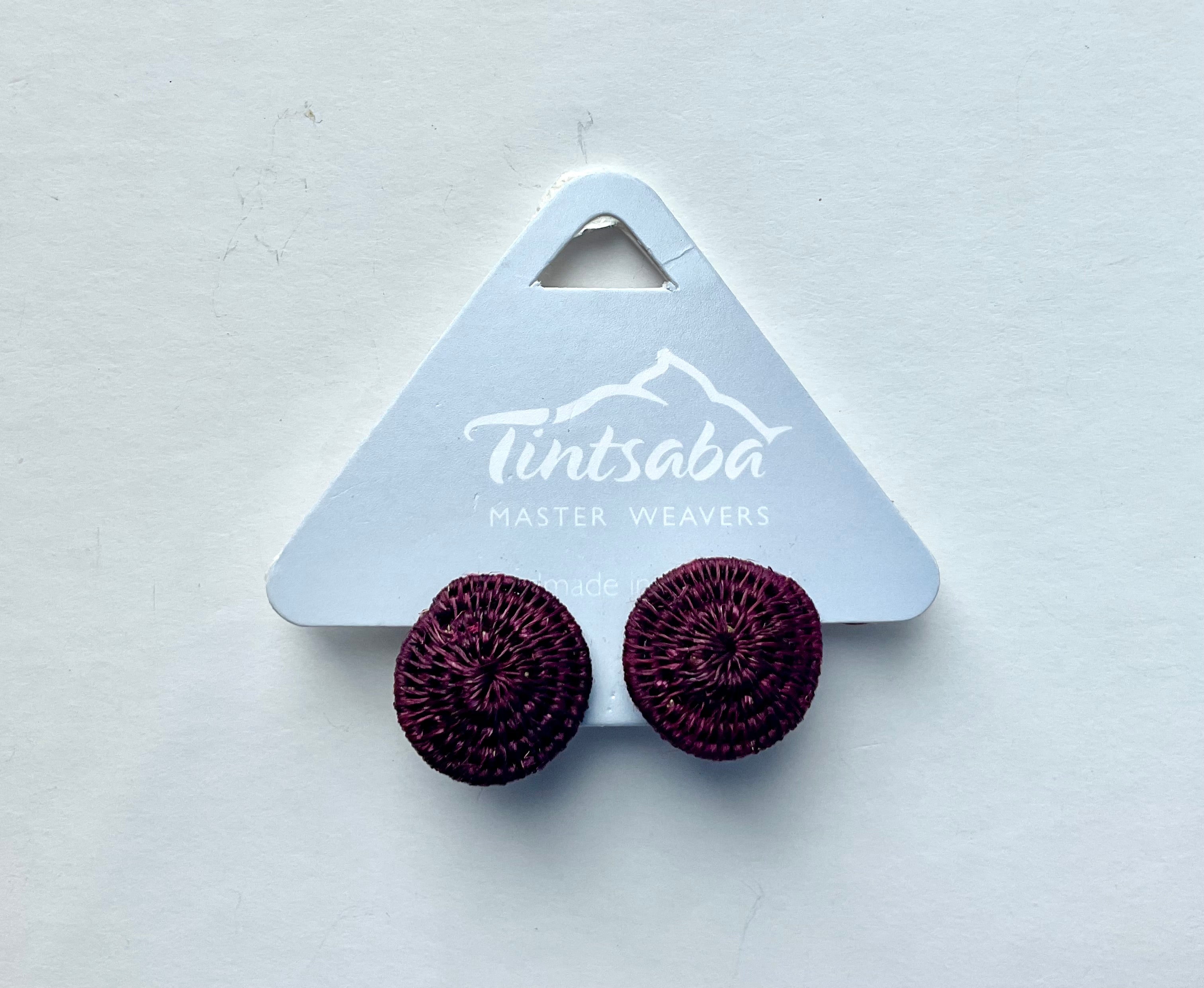 Tintsaba - Woven Sisal Disc Purple Earrings