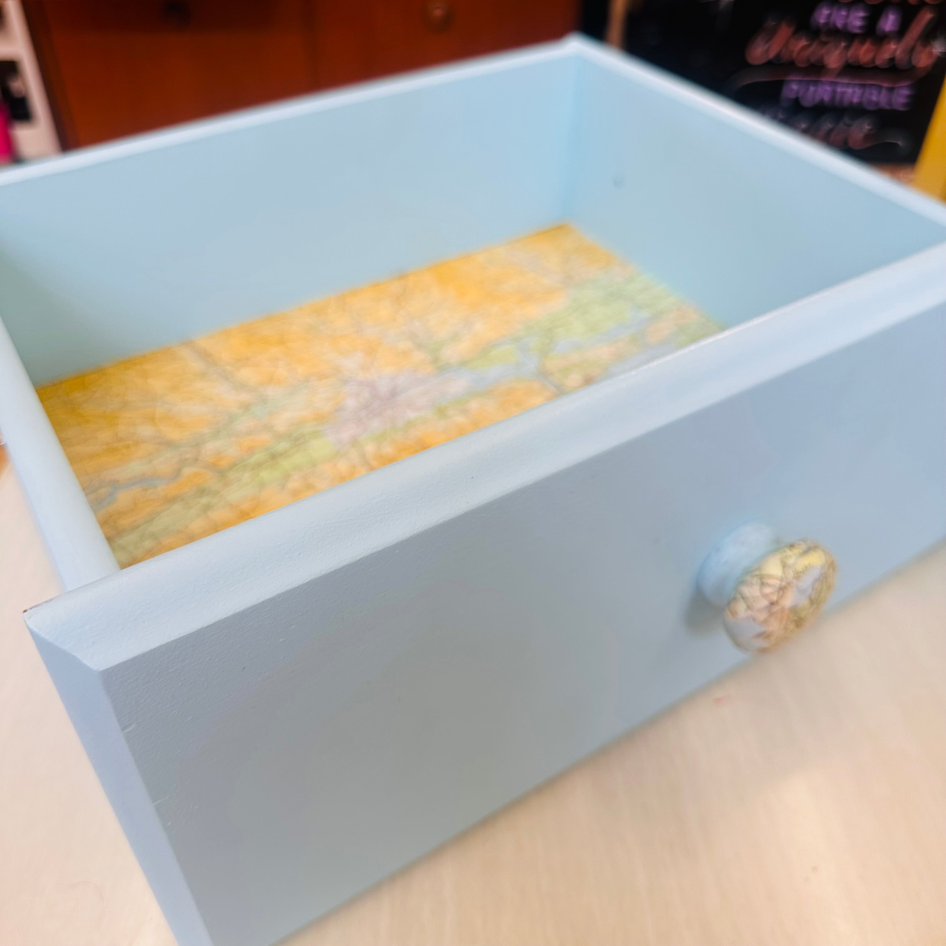 Wall hanging drawer shelve with the map of Ireland