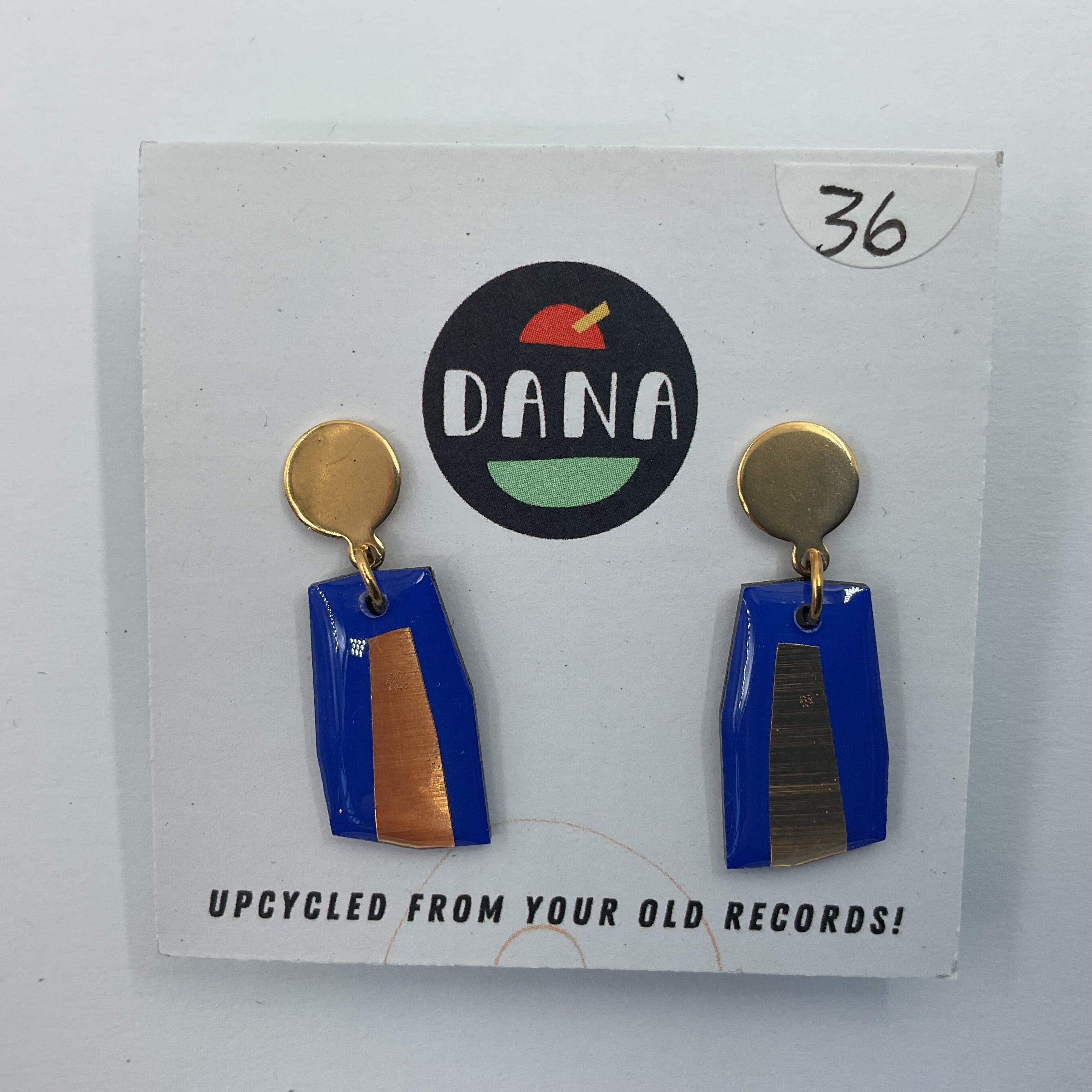 DANA Jewellery - Vinyl Record Earrings - Ella Blue and Gold