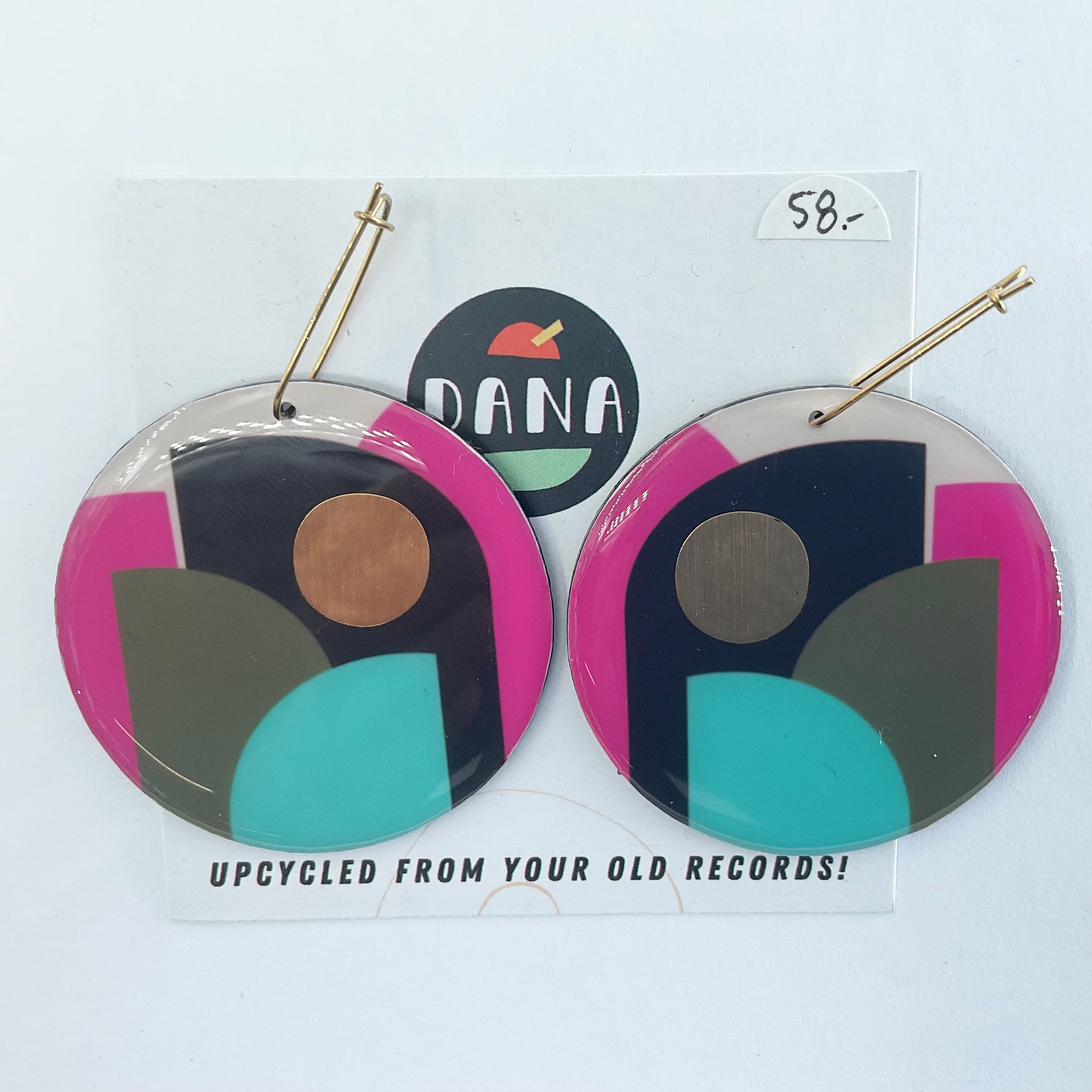 multicolour disc earrings made from vinyl records