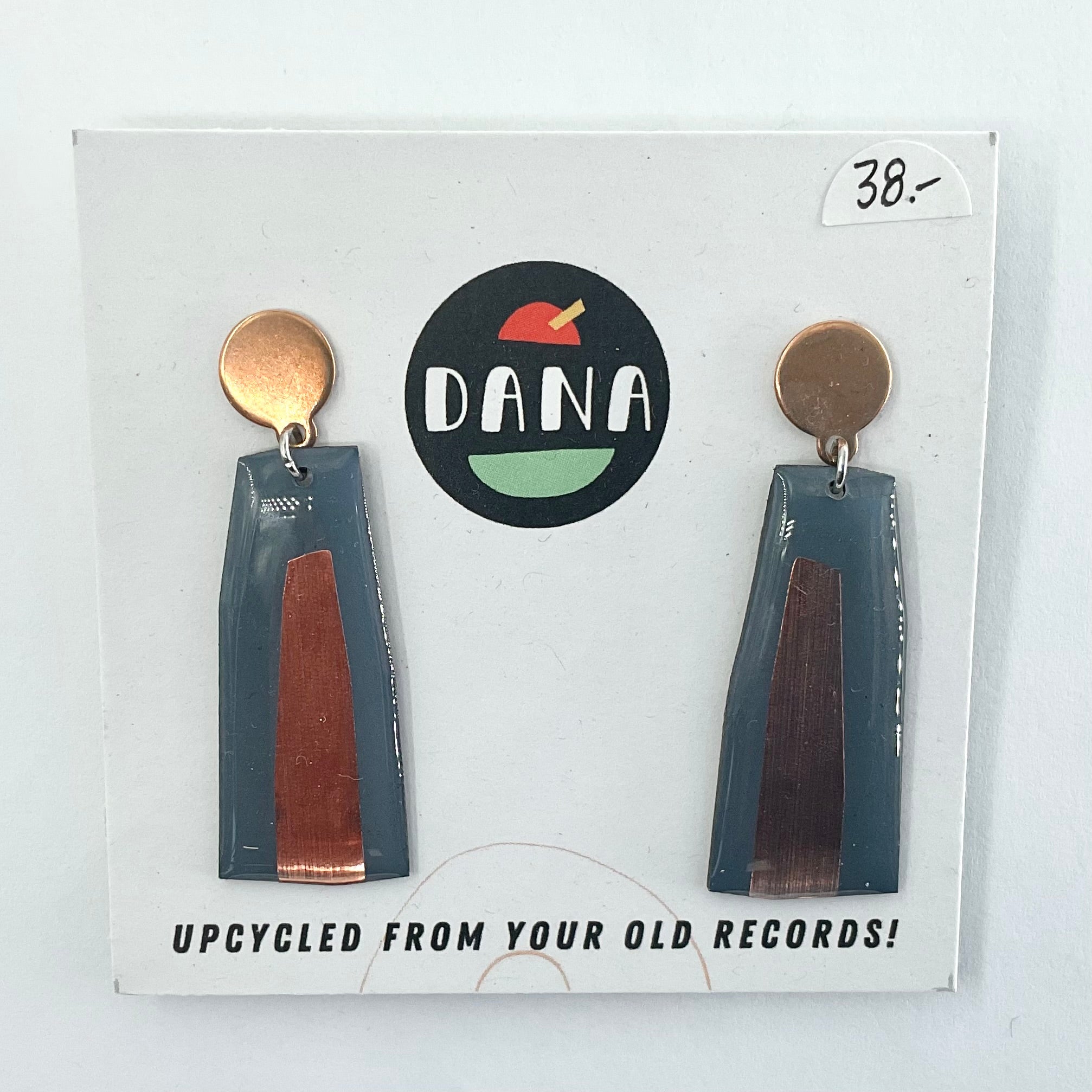DANA Jewellery - Vinyl Record Earrings - Ella Dark Grey & Bronze