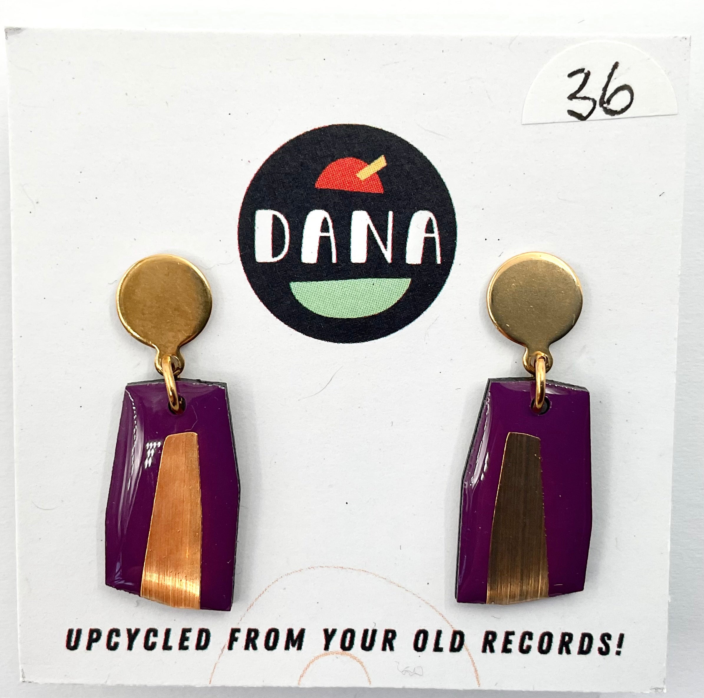 DANA Jewellery - Vinyl Record Earrings - Ella Purple & Bronze